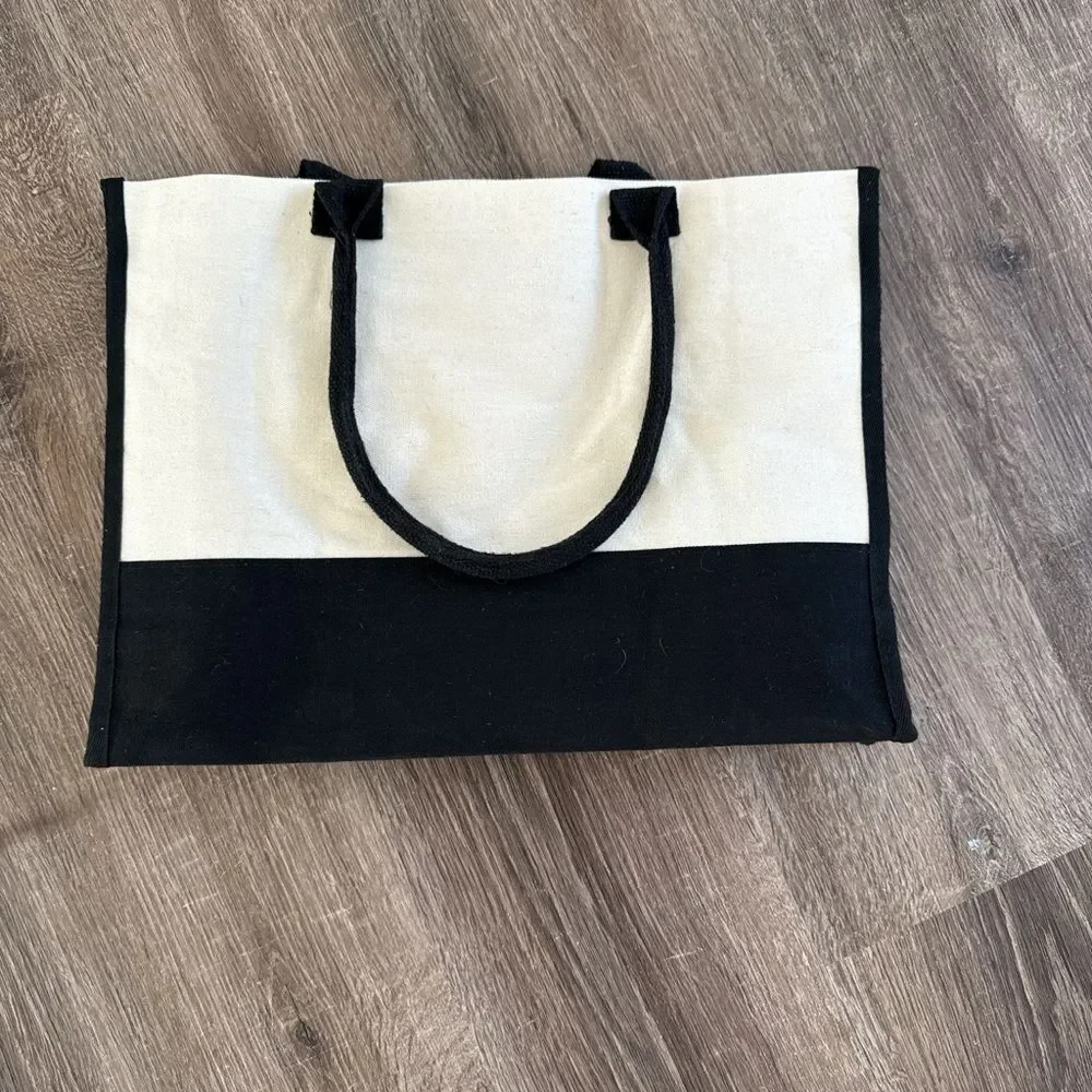 Black and white canvas tote bag
